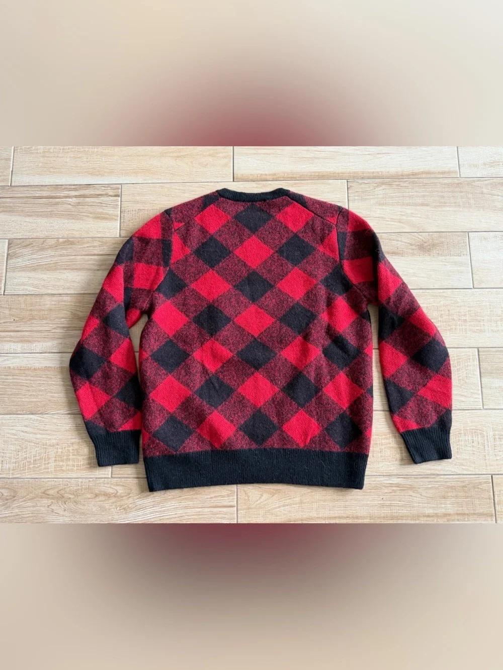 Brooks Brothers Italian Yarn Buffalo Plaid Wool Blend Sweater Red Black Large
